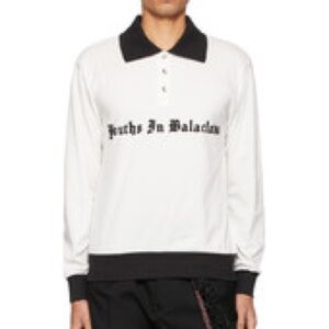 Youths in Balaclava Flocked Logo Long Sleeve Polo Shirt Unisex - Size Medium